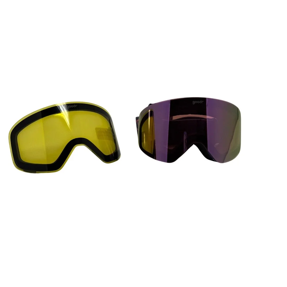 Goodr Snow Goggles Purple Pink Mirrored Yellow Interchangeable Lens Ski Board